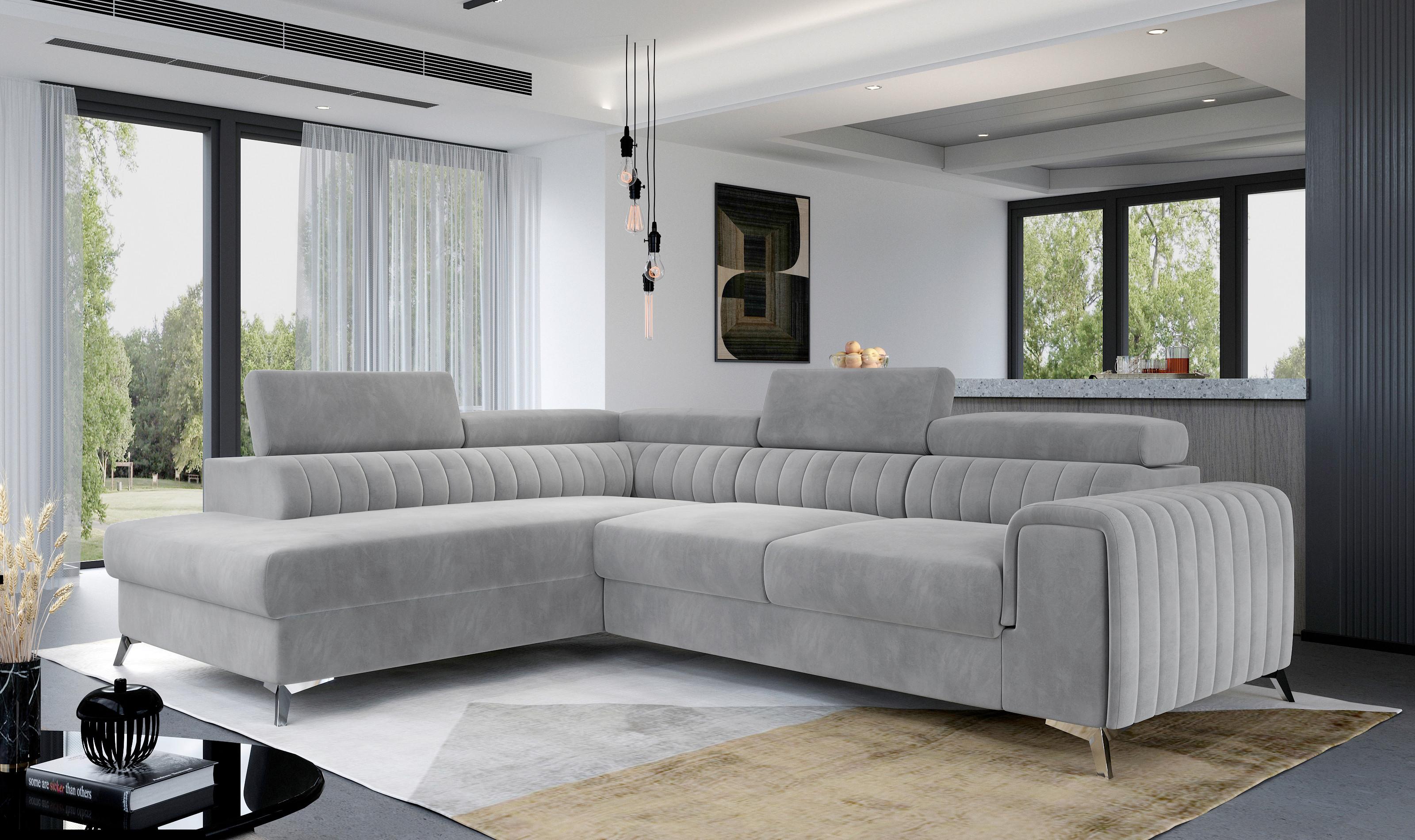 Ecksofa mit Schlaffunktion Laurence Hellgrau 205x278 cm