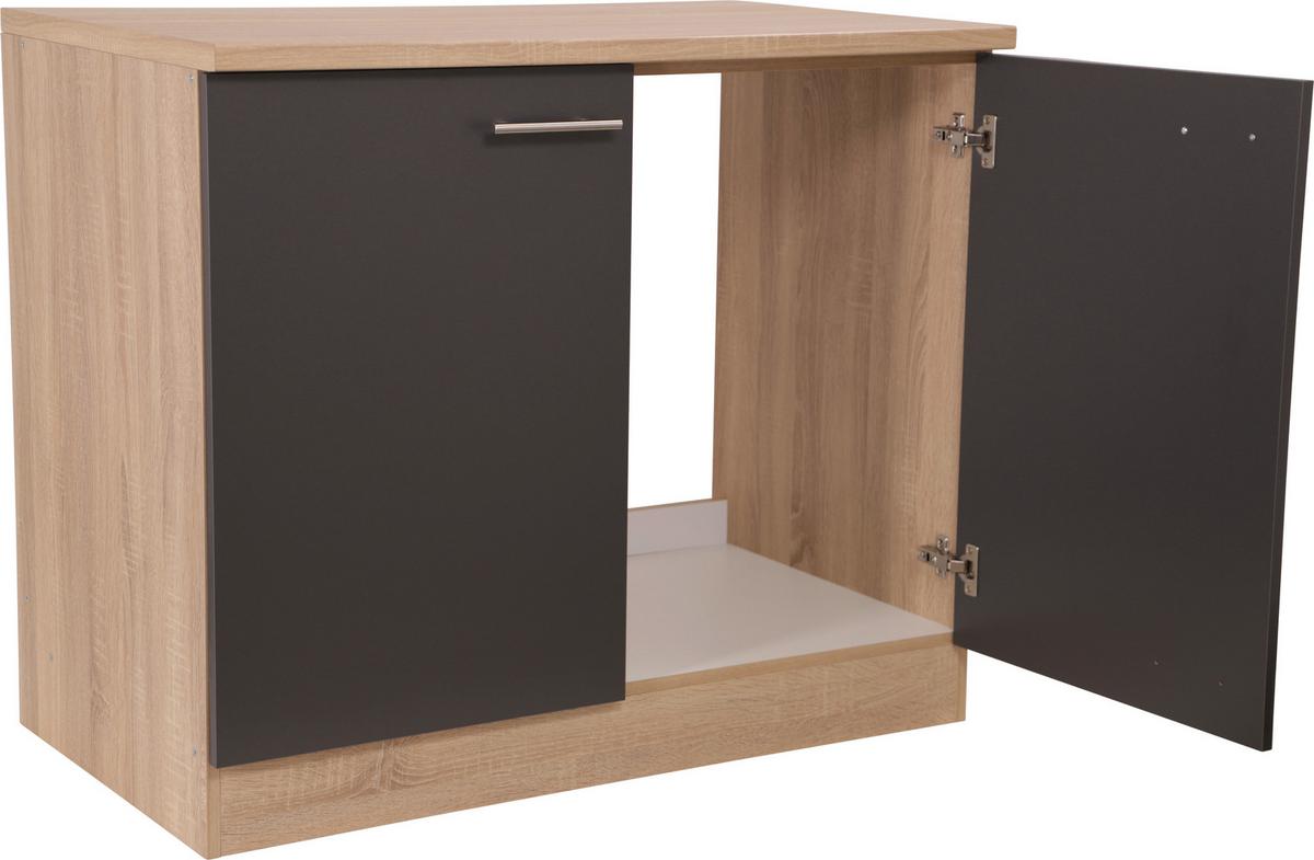Spülenunterschrank Merle Grau/Eiche Dekor B:100cm - Eichefarben/Grau, Basics, Holzwerkstoff (100/84,8/60cm) - Respekta
