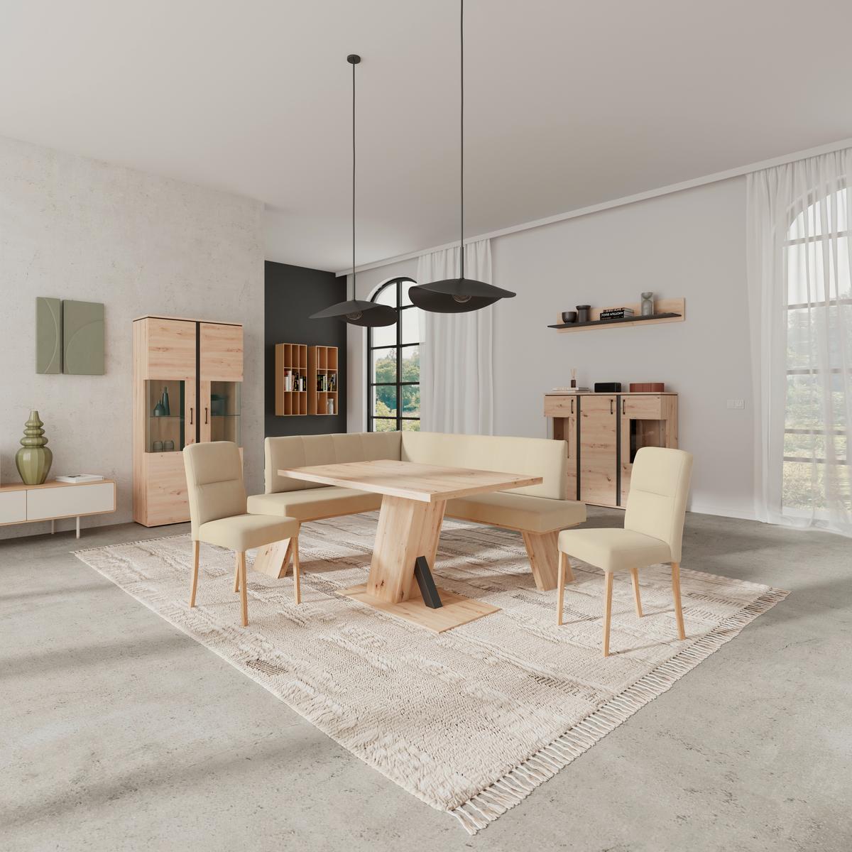 Eckbank Emma Ii Webstoff Beige, B: 150 Cm - Eichefarben/Beige, KONVENTIONELL, Holzwerkstoff/Textil (150/185cm)