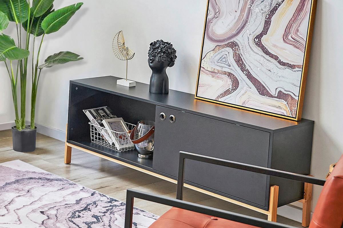 Lowboard Schwarz B: 140cm - Schwarz/Naturfarben, Design, Holzwerkstoff (140/51,5/35cm) - Livetastic