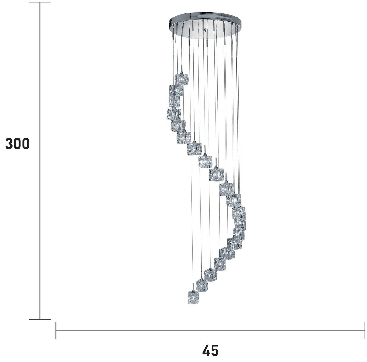 Led Függőlámpa Ice Cube 7820-20-Led - krómszínű, Design, üveg/fém (45/300cm)