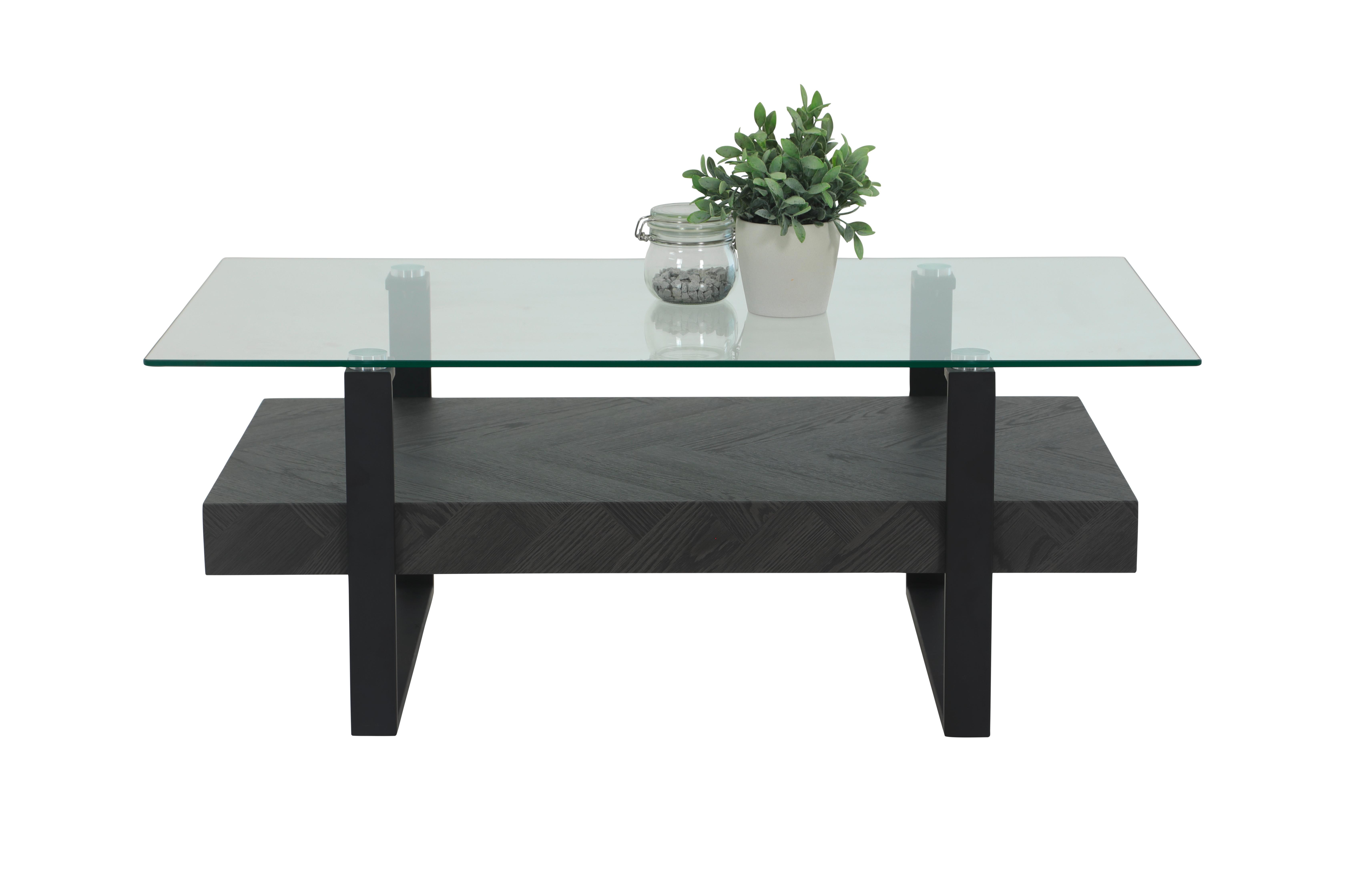 Couchtisch Konrad Dunkelgrau L: 110 cm - Dunkelgrau/Schwarz, Design, Glas/Holzwerkstoff (110/60/43cm) - Livetastic