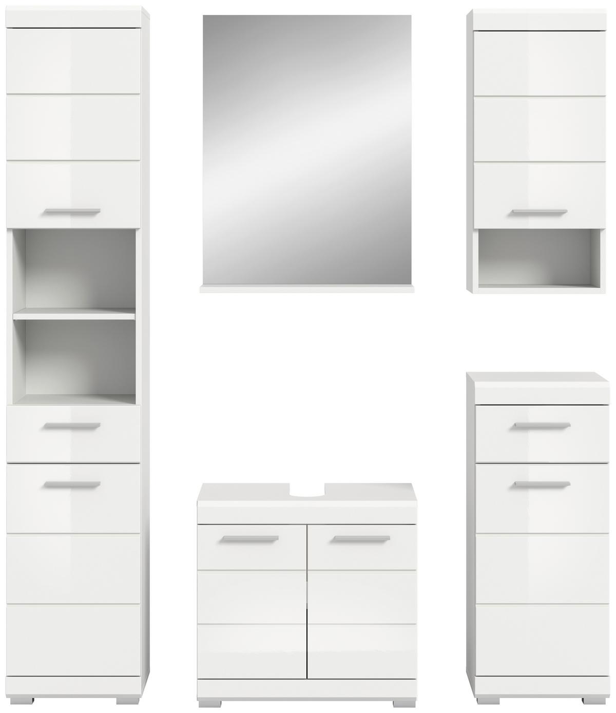 Badezimmer Scout Weiß B: 134 Cm - Weiß Hochglanz/Silberfarben, MODERN, Glas/Holzwerkstoff (134cm) - MID.YOU