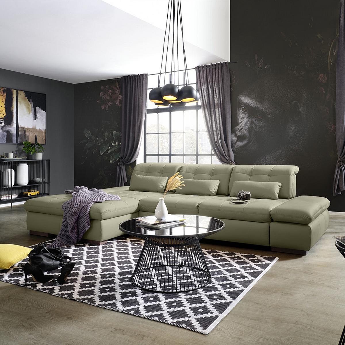 Rohová sedačka SANFINO, ľavá, sivá pravá koža - sivá/chrómová, Konventionell, kov/koža (199/79-96/305cm) - Premium Living