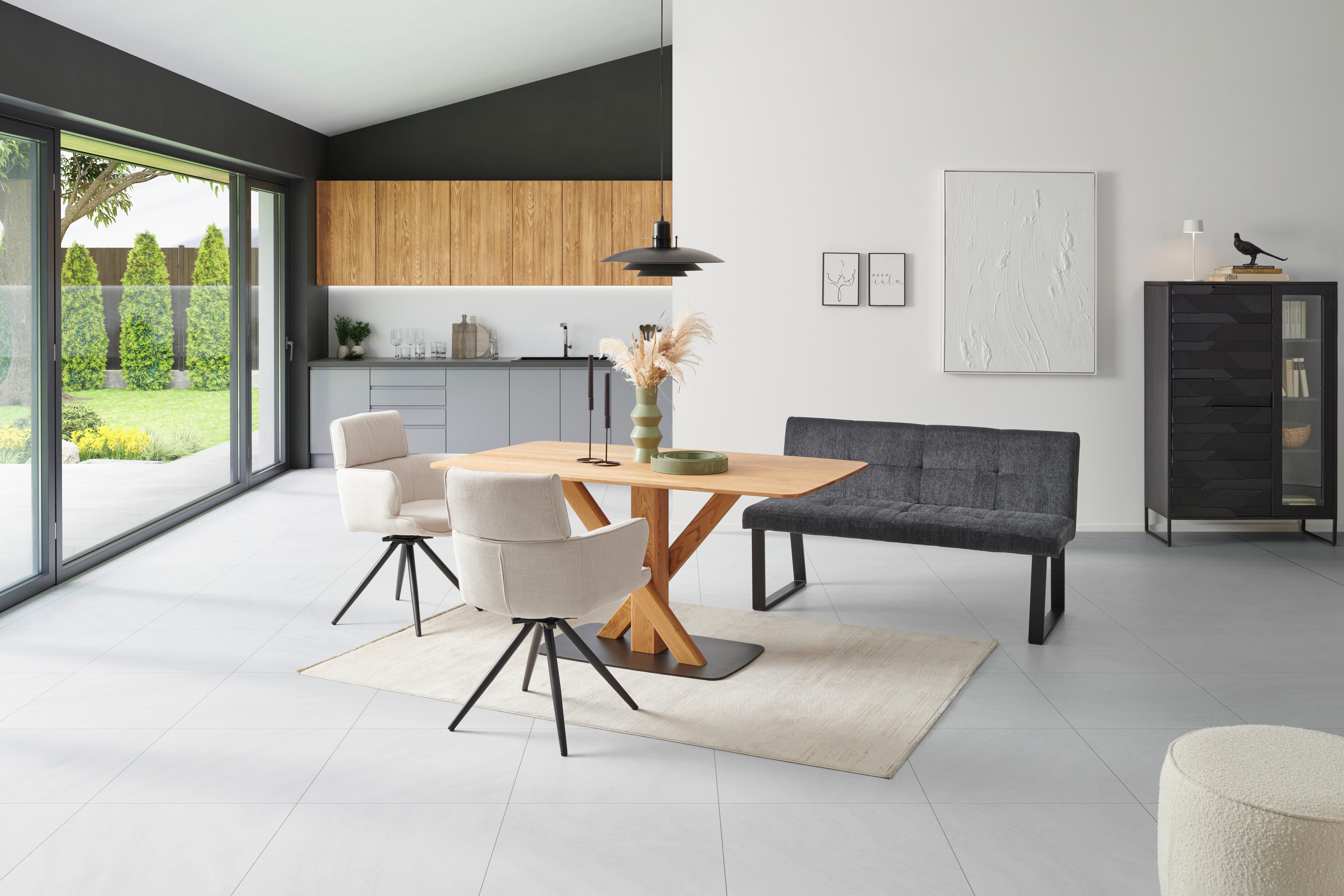 Sitzbank Rico Dunkelgrau, B: 140 cm - Dunkelgrau/Schwarz, LIFESTYLE, Textil/Metall (140/82/44cm) - MID.YOU