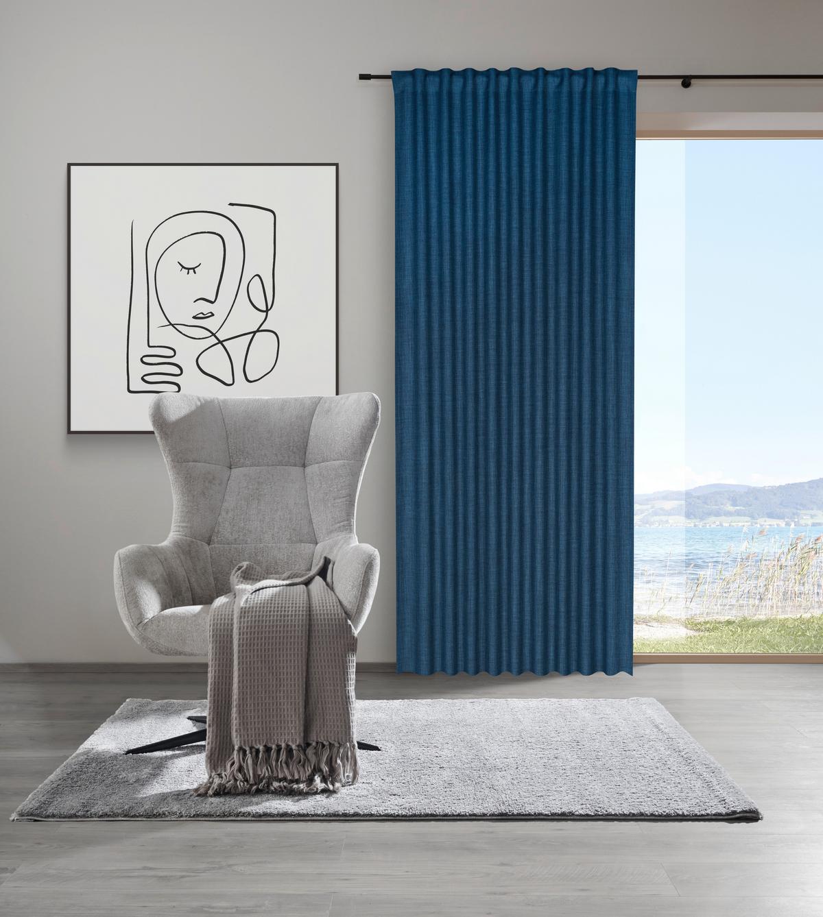 HOTOVÝ ZÁVĚS LEO, 135/255cm, tm.modrá - tmavě modrá, textil (135/255cm) - Premium Living