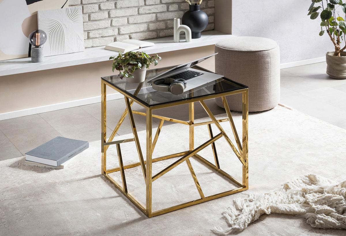 Beistelltisch Grau, Goldfarben L: 55 Cm - Goldfarben/Grau, Design, Glas/Metall (55/55/55cm) - Livetastic