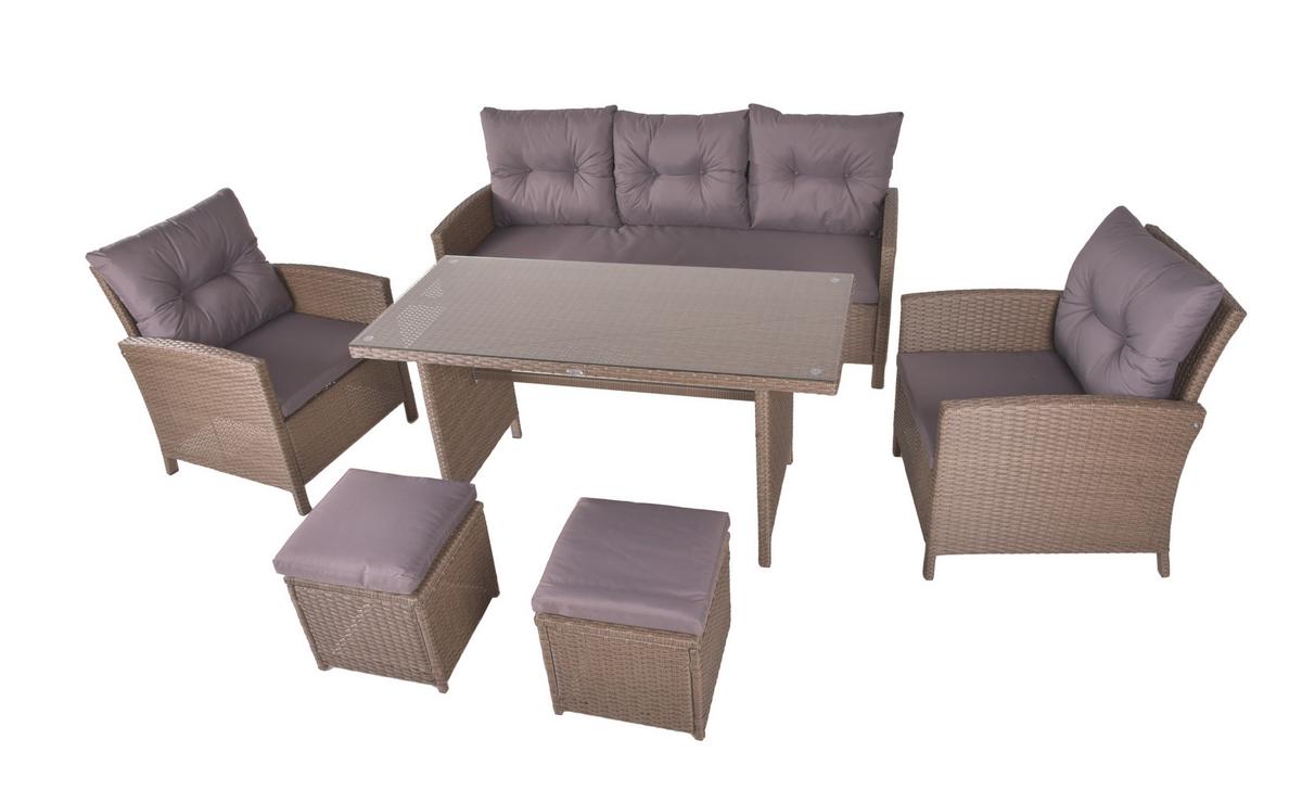 Gartengarnitur 6-tlg Sevilla Metall/kunststoff Mit Kissen - Schwarz/Braun, MODERN, Kunststoff/Metall - Gardenson