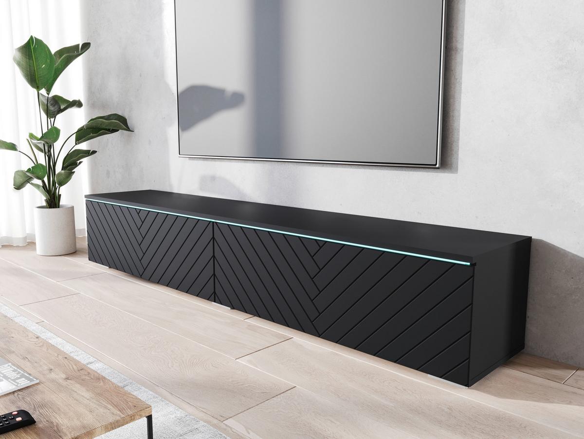 TV-Lowboard B: 180 cm Schwarz mit Fischgräte und Beleuchtung - Schwarz/Grau, Basics, Holzwerkstoff (180/30/33cm) - P & B