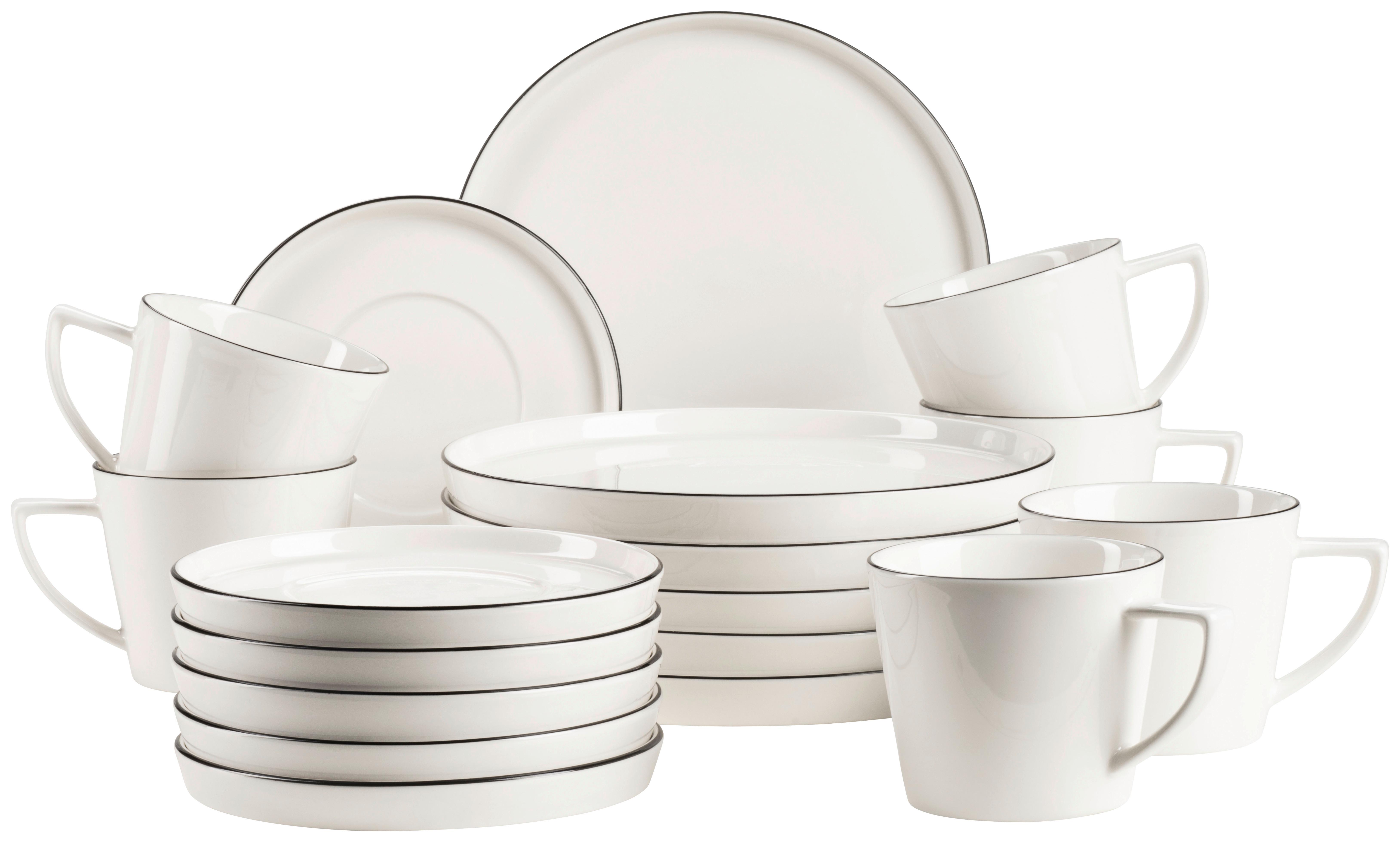 Kaffeeservice Sita Porzellan 6 Personen Geschirr Set - Schwarz/Weiß, Trend, Keramik - Mäser