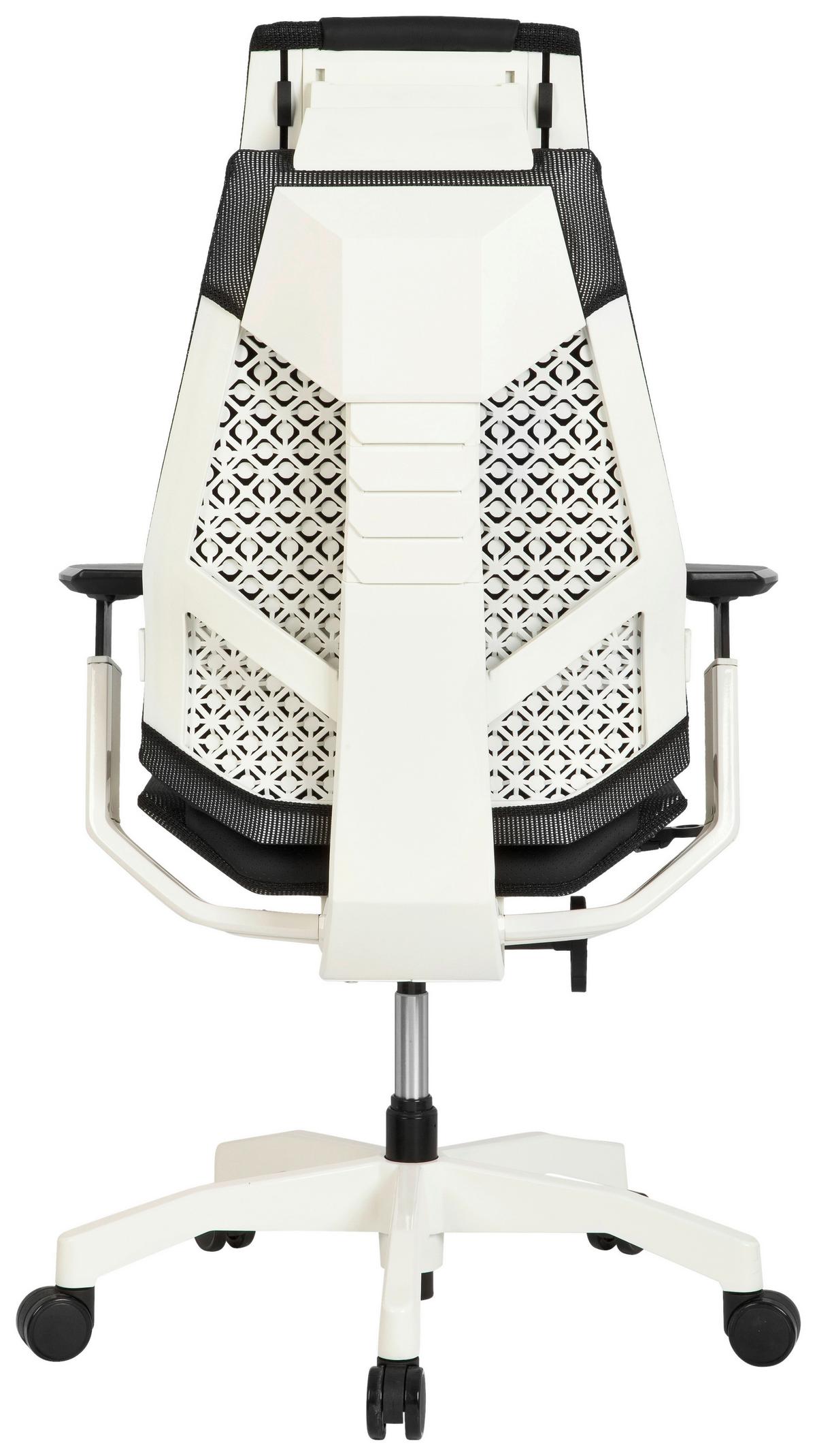 Drehstuhl Genidia  Pro White Echtleder Schwarz Bis 120kg - Schwarz/Weiß, MODERN, Leder/Kunststoff (57/119/46cm) - MID.YOU