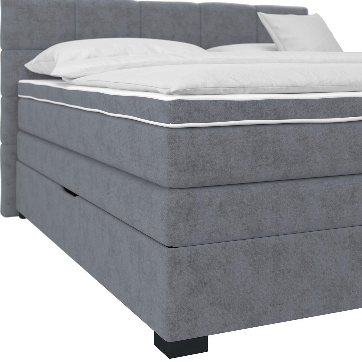 Boxspringbett mit Topper 160x200 April - Dunkelgrau/Schwarz, MODERN, Textil (160/200cm)