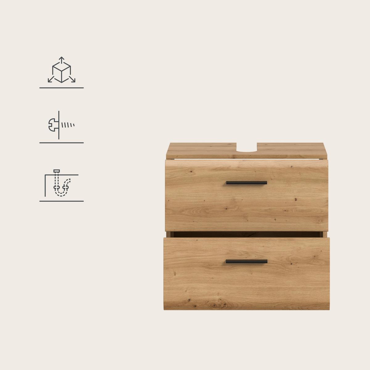 WASCHBECKENUNTERSCHRANK Ice Eiche Dekor B: 60cm - Schwarz/Eiche Artisan, Trend, Holzwerkstoff (60/58/30cm) - MID.YOU