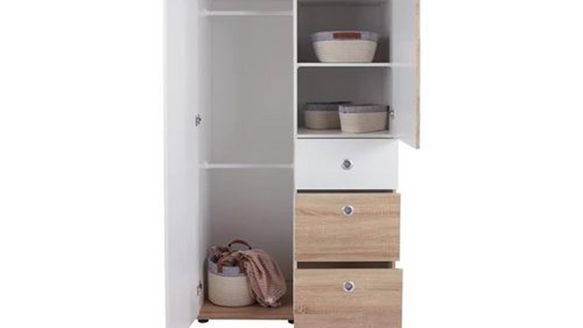 Kleiderschrank Wiki 90 cm Eiche Dekor/Weiß - Weiß/Sonoma Eiche, KONVENTIONELL, Holzwerkstoff (90/191/53cm)