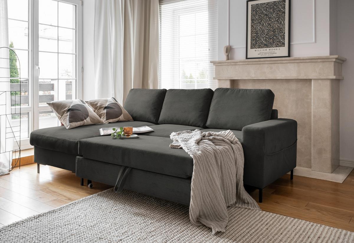 Ecksofa Lofty Lilly Grau S: 148x236cm - Schwarz/Grau, MODERN, Textil (148/236cm) - MID.YOU