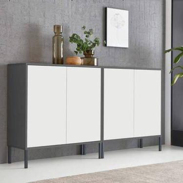 Sideboard Mailand 2b:158cmweiß/Anthrazit - Anthrazit/Weiß, MODERN, Holzwerkstoff (158/86/33cm) - MID.YOU