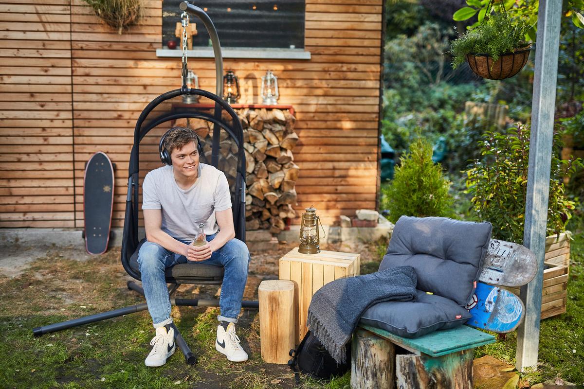 Hängesessel mit Gestell Mit Sitz- und Rückenkissen - Anthrazit/Schwarz, KONVENTIONELL, Kunststoff/Textil (123/195/106cm) - Siena Garden