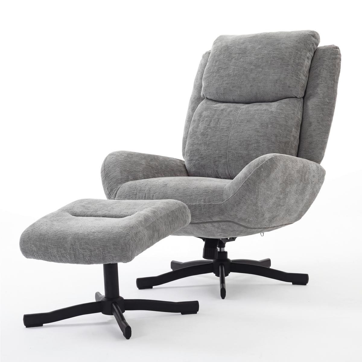 Křeslo s taburetem NINA, světle šedý samet, max. 140 kg - černá/světle šedá, Moderní, kov/textil (75/100/93cm) - Bessagi Home
