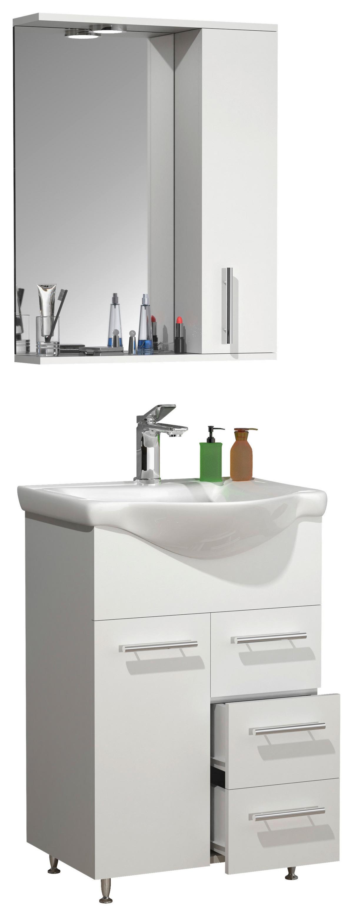 Badezimmer Lisalo L - Silberfarben/Weiß, MODERN, Glas/Keramik (55cm) - MID.YOU