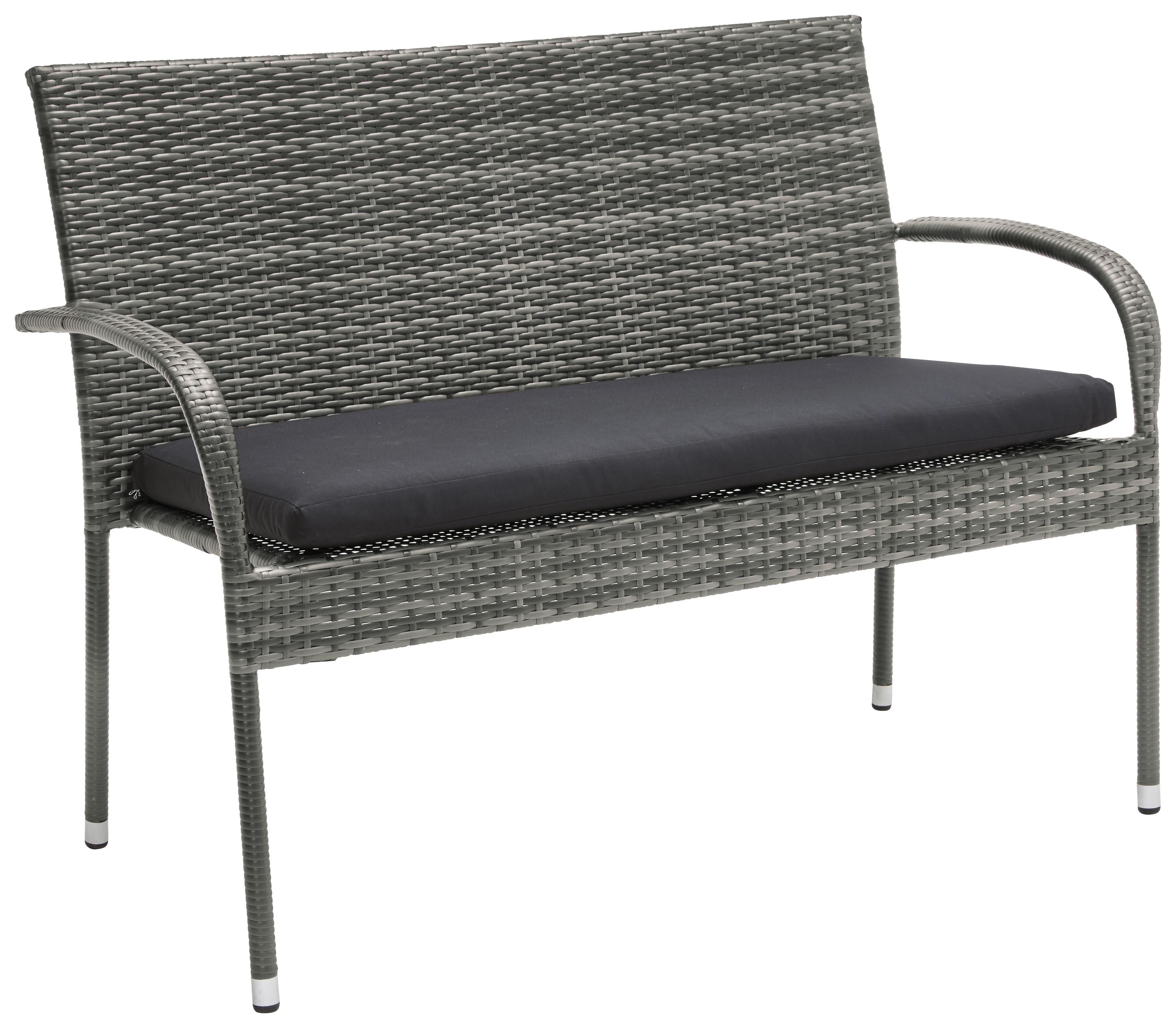 Gartenbank Polyrattan 2-Sitzer Marie inkl. Sitzpolster - Dunkelbraun/Schwarz, Kunststoff/Textil (120/87/64cm) - Ondega