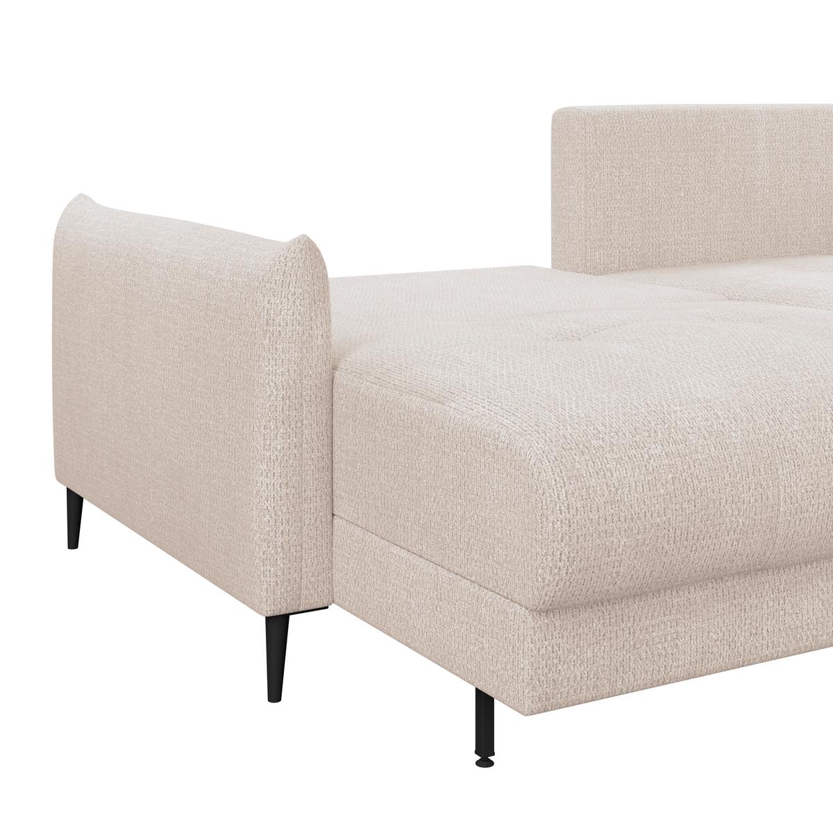 Ecksofa Polis Webstoff creme, 221x142cm - Creme/Schwarz, Trend, Textil (221/142cm) - Ondega