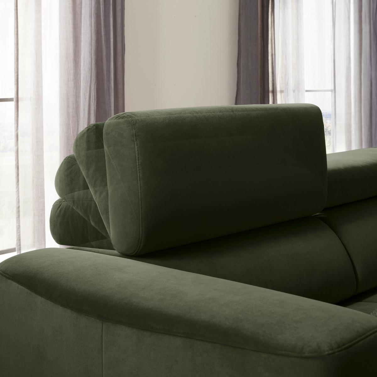 Rohová sedačka EMMA, pravá, oliv.zel.,op.hl.,USB,el.výsuv - černá/olivově zelená, Moderní, textil (301/210cm) - Premium Living