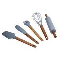 Küchenhelferset 5-Teilig Tools Set Hellblau/Akazie - Hellblau, Basics, Kunststoff (7.8/29,7/39.8cm)