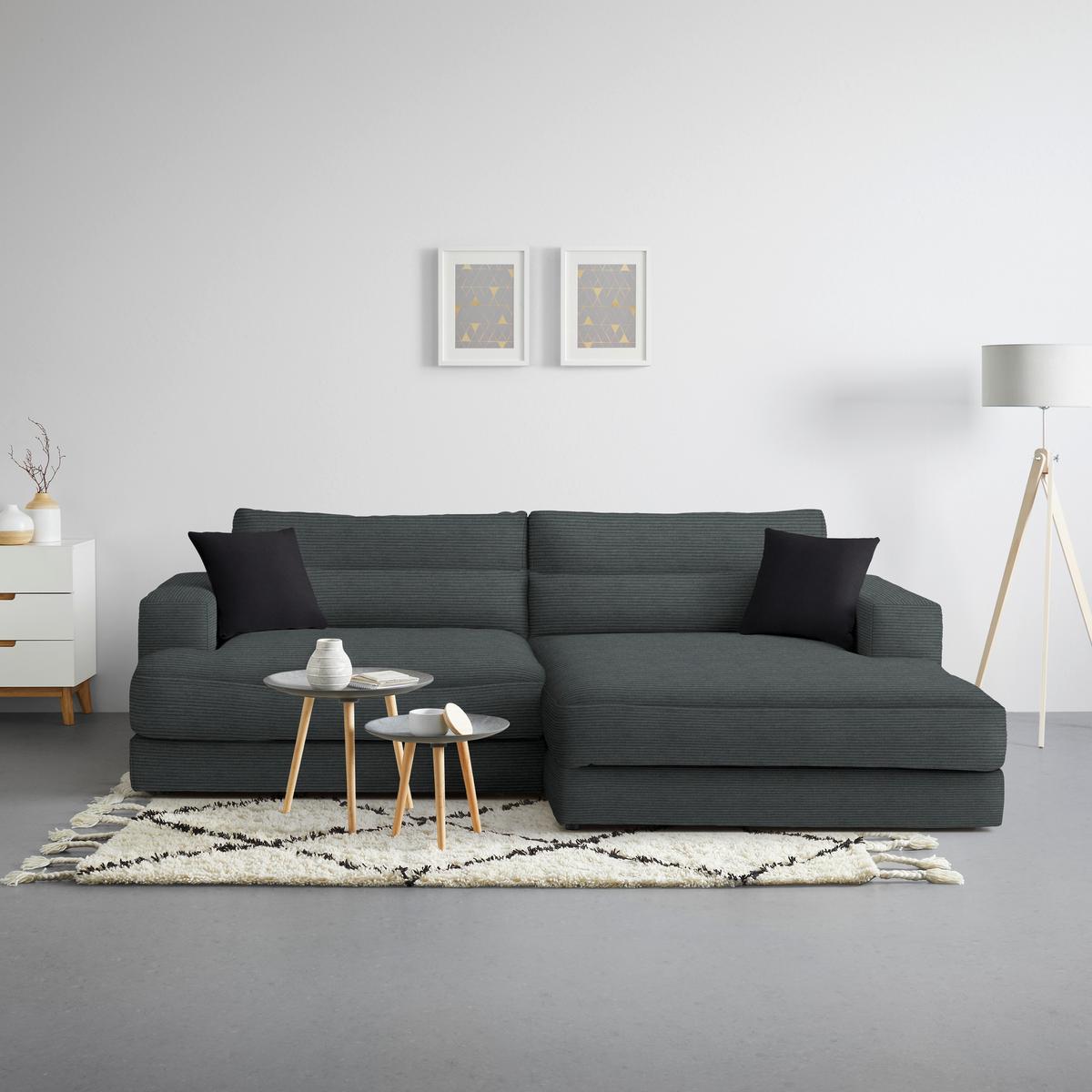 Rohová sedačka FABIONA, pravá, grafitový menč. / grafitová - grafitová, Modern, drevo (268/194cm) - Premium Living