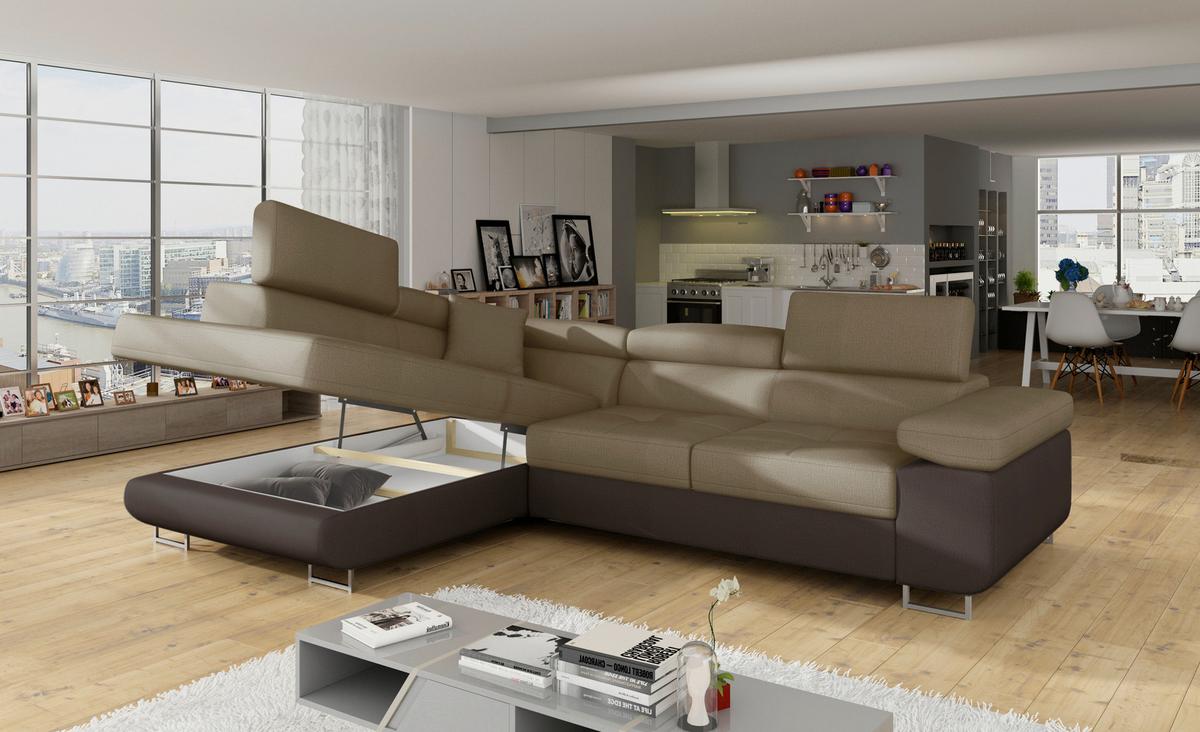 Ecksofa Anton Braun/dunkelbraun S:272x203cm - Chromfarben/Dunkelbraun, Design, Textil (272/203cm) - MID.YOU