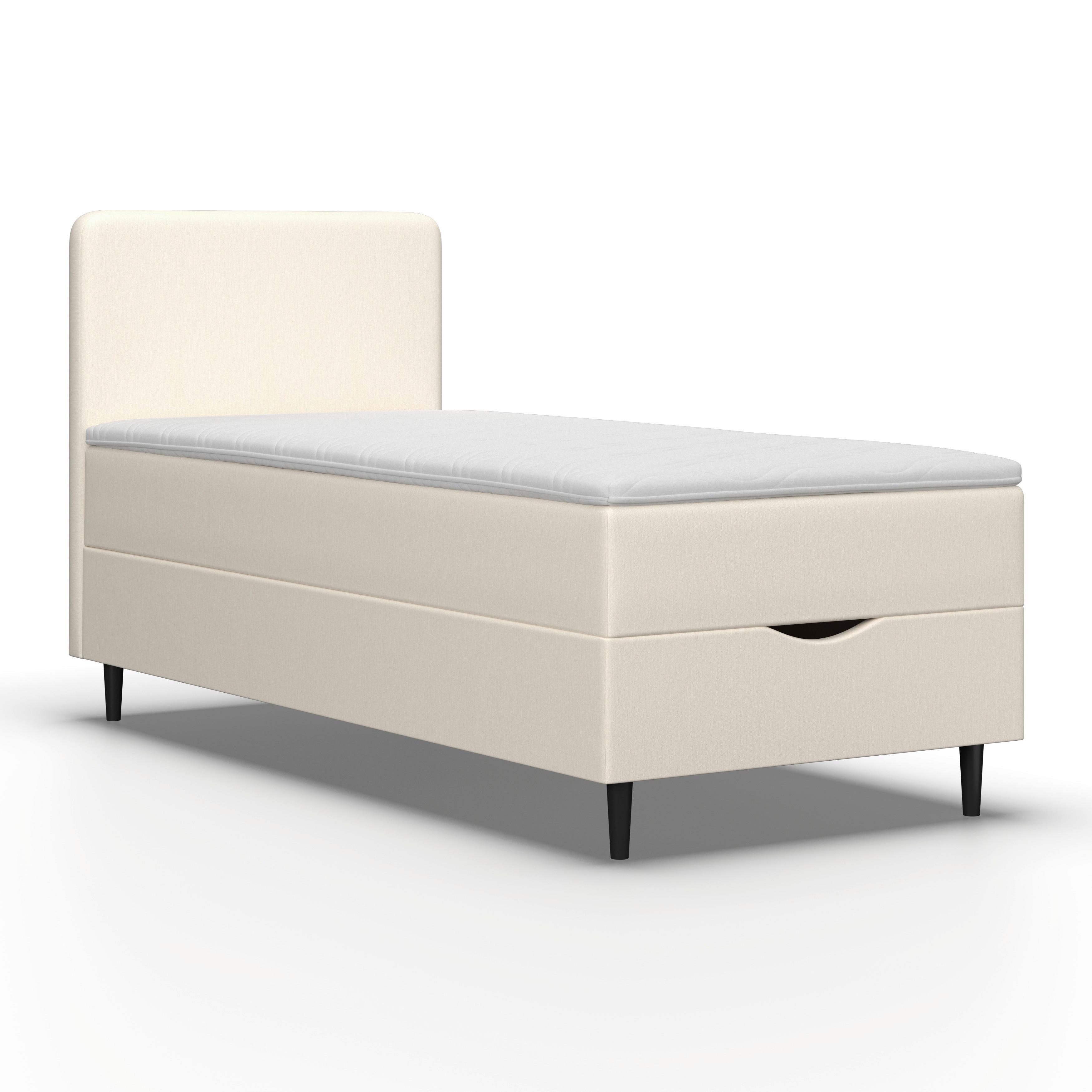 Boxspringová postel VIDA 90x200, krémová, s topperem - černá/slonovinová, Moderní, dřevo/textil (90/200cm) - Bessagi Home