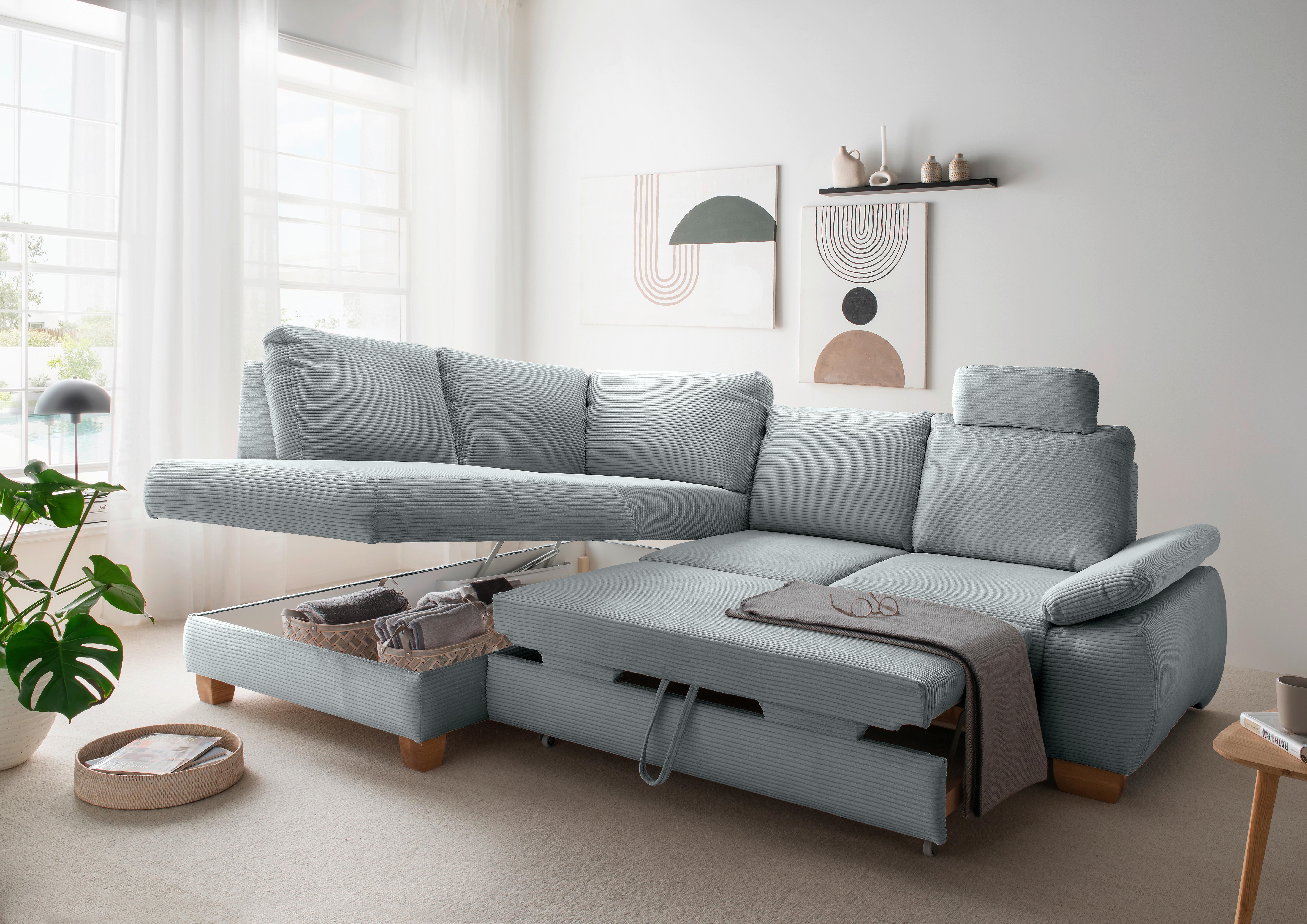 Eckschlafsofa Positano Hellblau S: 206x261 Cm - Wildeiche/Hellblau, MODERN, Textil (206/261cm) - Livetastic