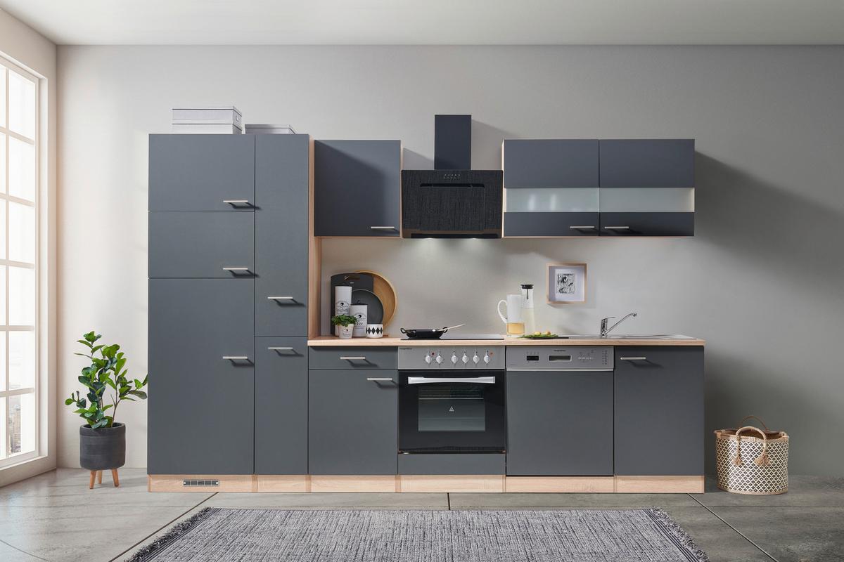Küchenzeile Economy M. Geräten 310 Cm Grau/eiche Dekor Modern - Eichefarben/Grau, Basics, Holzwerkstoff (310cm) - Respekta