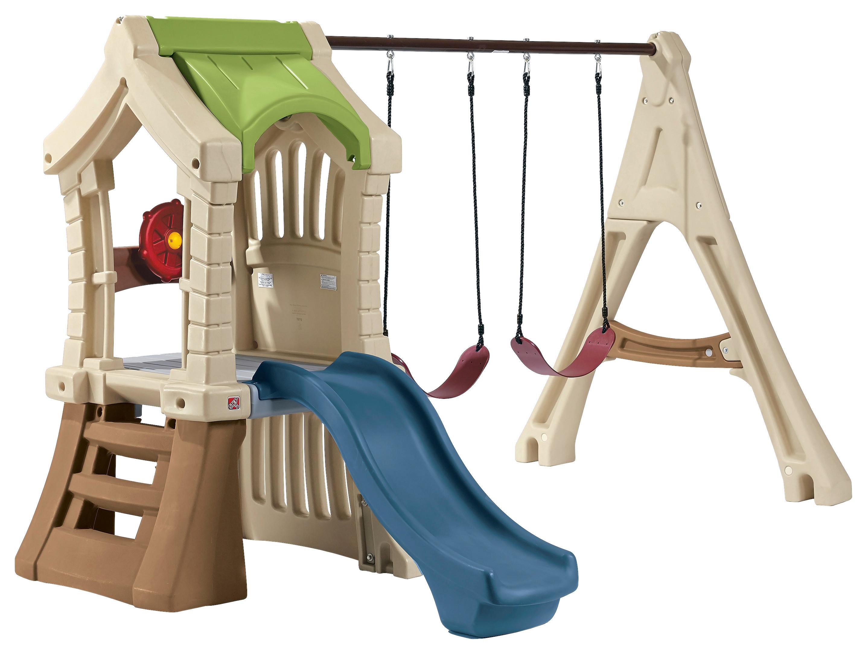 Spielturm Kunststoff Mit 2 Schaukeln + Rutsche Blau - Blau, Basics, Kunststoff (283,2/190,5/213,4cm) - Ambia Garden