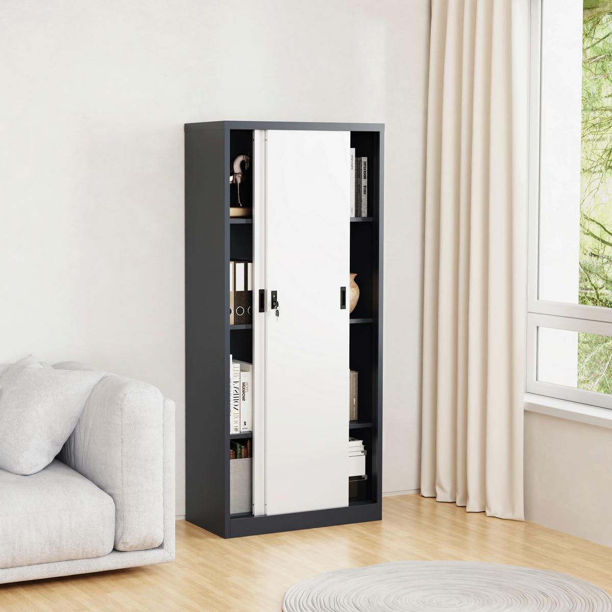 Aktenschrank Malivo Weiß/Anthrazit B: 80cm - Anthrazit/Weiß, KONVENTIONELL, Metall (80/180/40cm) - MID.YOU