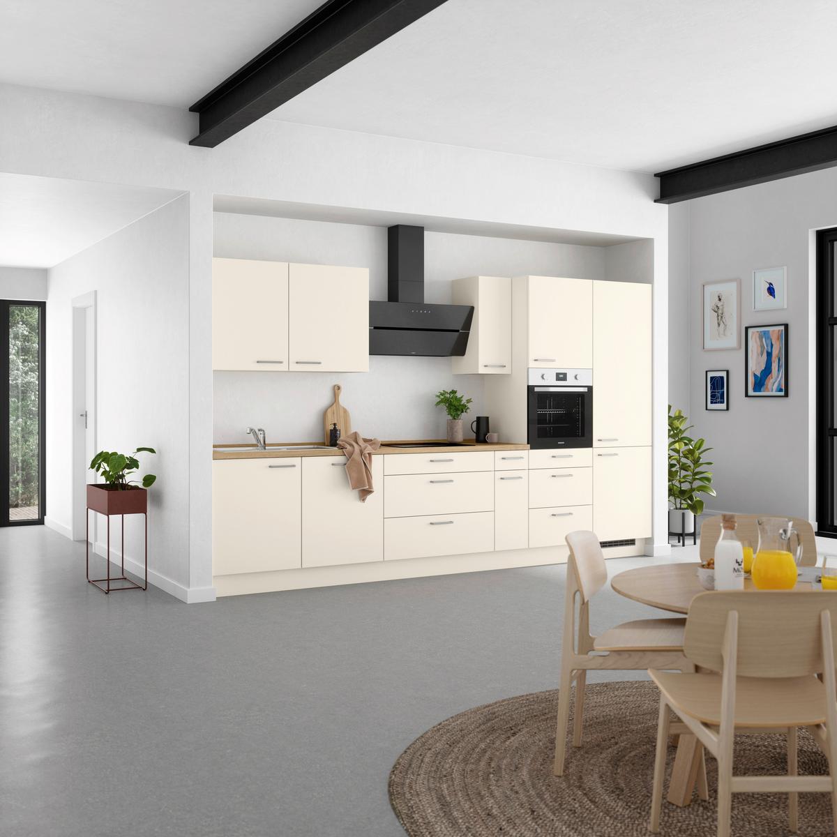Kuchyňská linka 360 cm, magnólia / dekor dub - barvy dubu/magnolie, Moderní, kov/kompozitní dřevo (360cm) - Nobilia