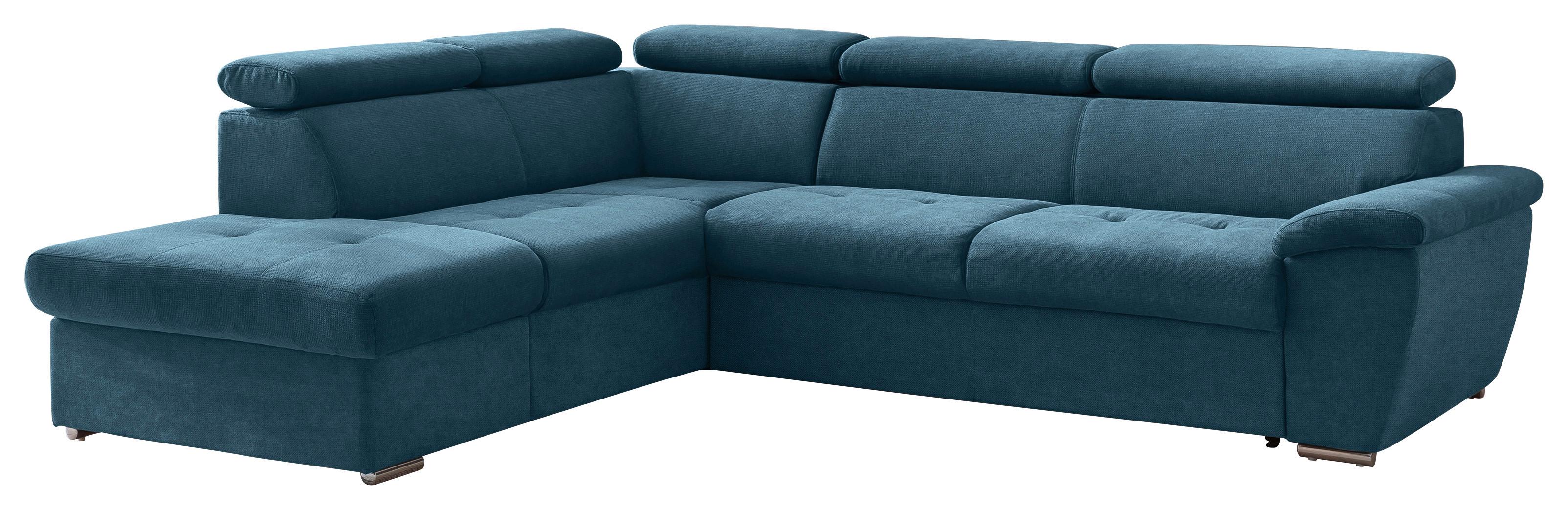 Ecksofa mit Schlaffunktion und Bettkasten Antero Hellblau - Chromfarben/Schwarz, Design, Textil (216/262cm) - Livetastic
