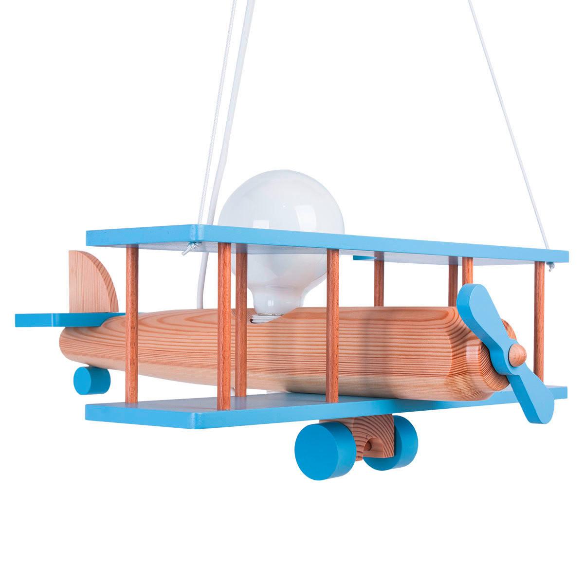 Kinderhängeleuchte Flugzeug H: 75 cm 1-Flammig - Blau/Naturfarben, KONVENTIONELL, Holz (42/45/75cm)
