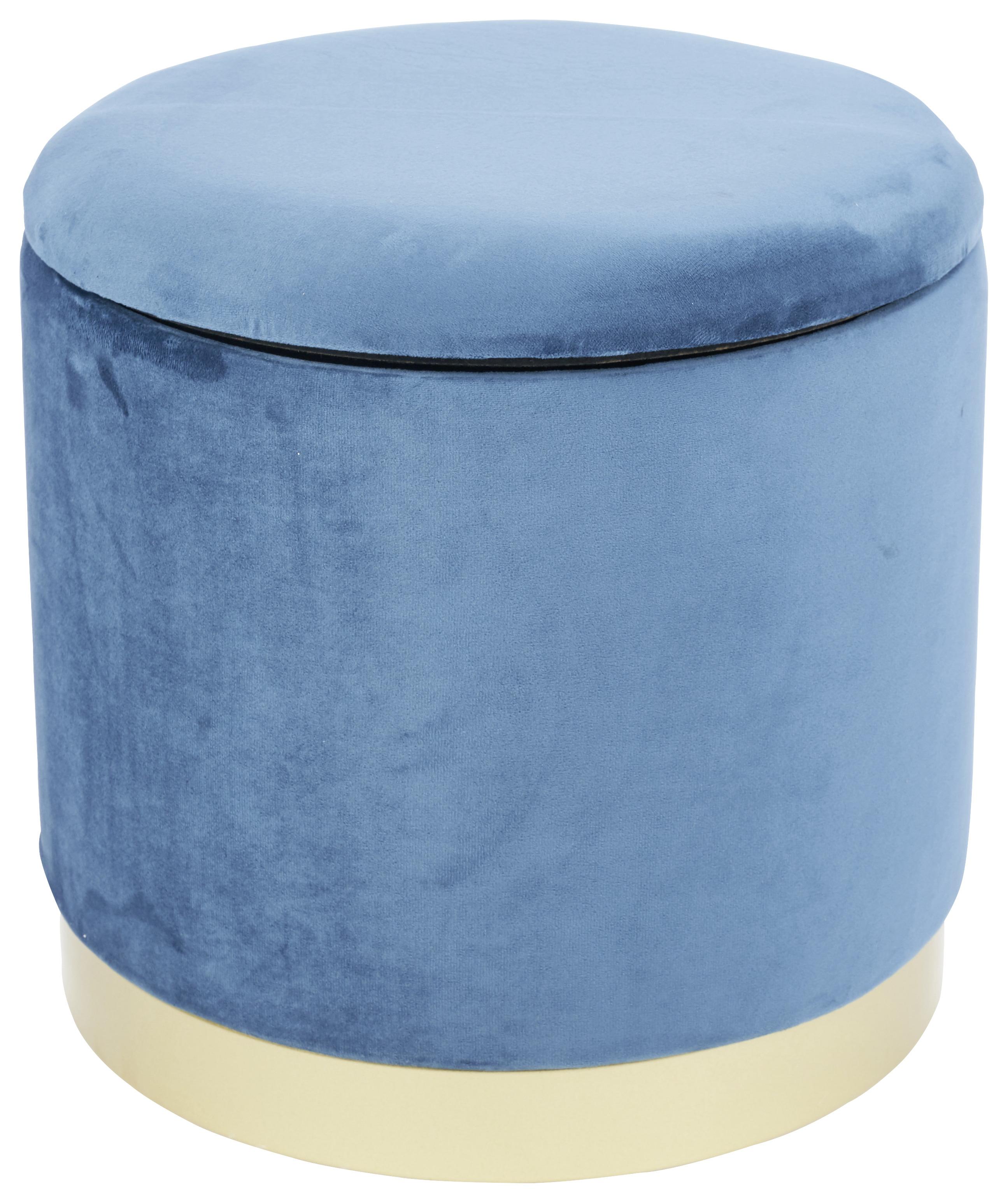 Hocker Velvet Textil Blau Sitz Gepolstert H: 35 cm Rund - Blau/Goldfarben, MODERN, Holzwerkstoff/Textil (35/35/35cm)