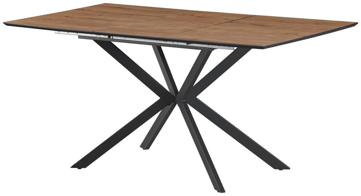 Ausziehtisch Lennox 120 Az Mdf Eiche Dekor, B: 120-160 Cm - Eichefarben/Schwarz, KONVENTIONELL, Holzwerkstoff/Metall (120-160/76/80cm) - MID.YOU