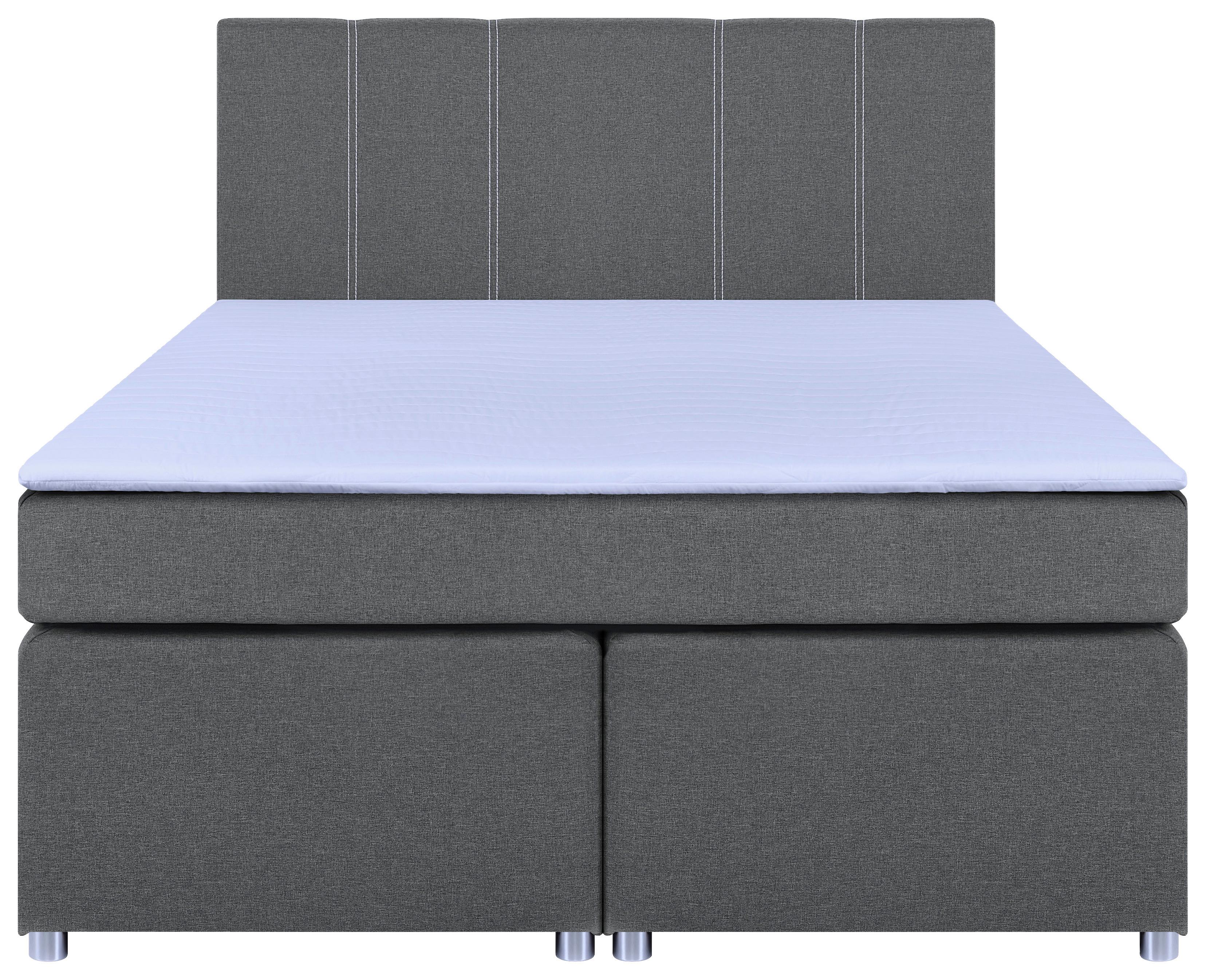 Boxspringbett Malta Mit Topper Grau, 180x200 Cm - Chromfarben/Schwarz, Basics, Holzwerkstoff/Textil (180/200cm) - P & B