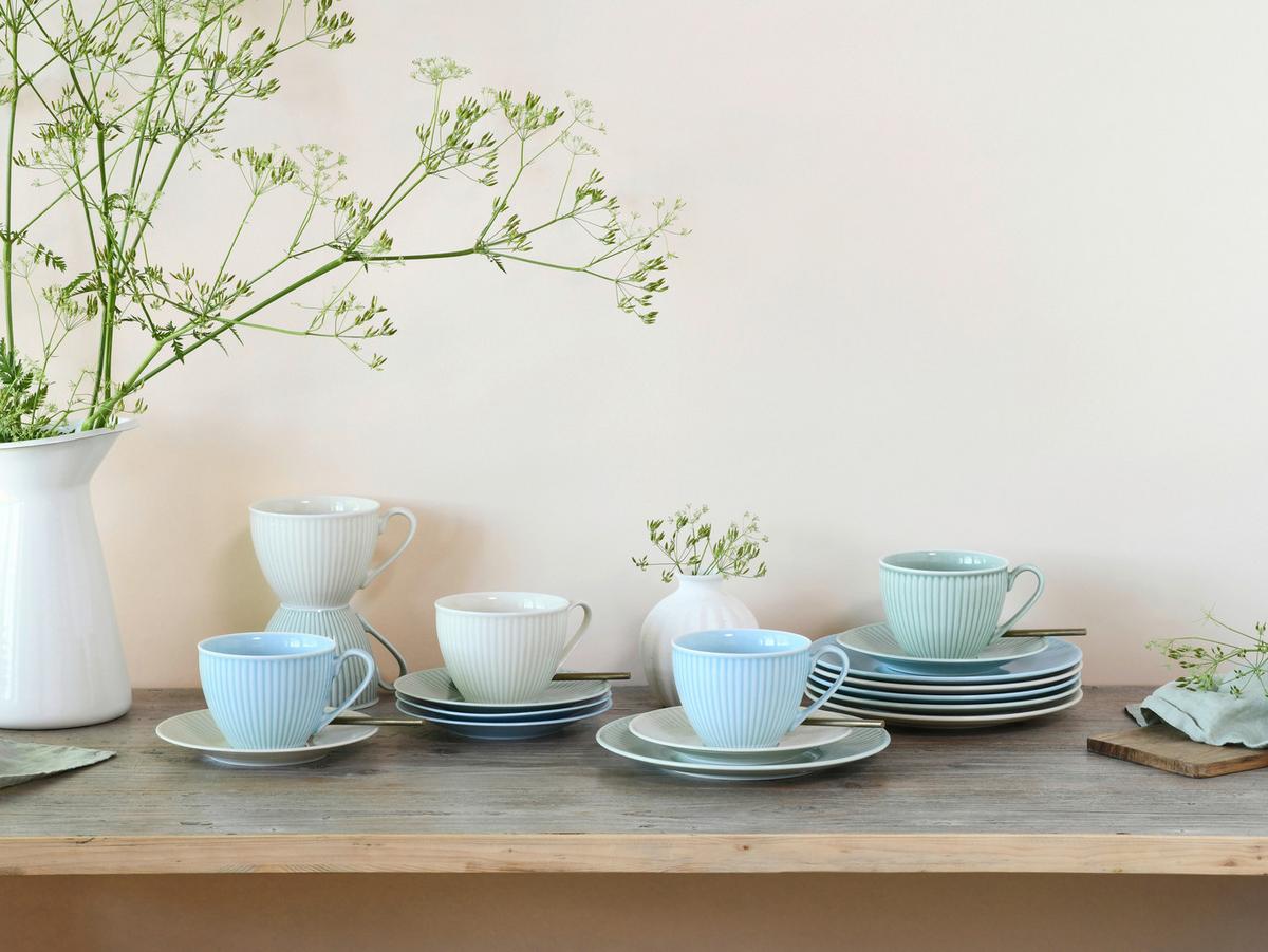 Kaffeeservice Valencia,18 -Teilig. Creme,pastellgrün,pastellblau - Pastellblau/Pastellgrün, Basics, Keramik - Creatable
