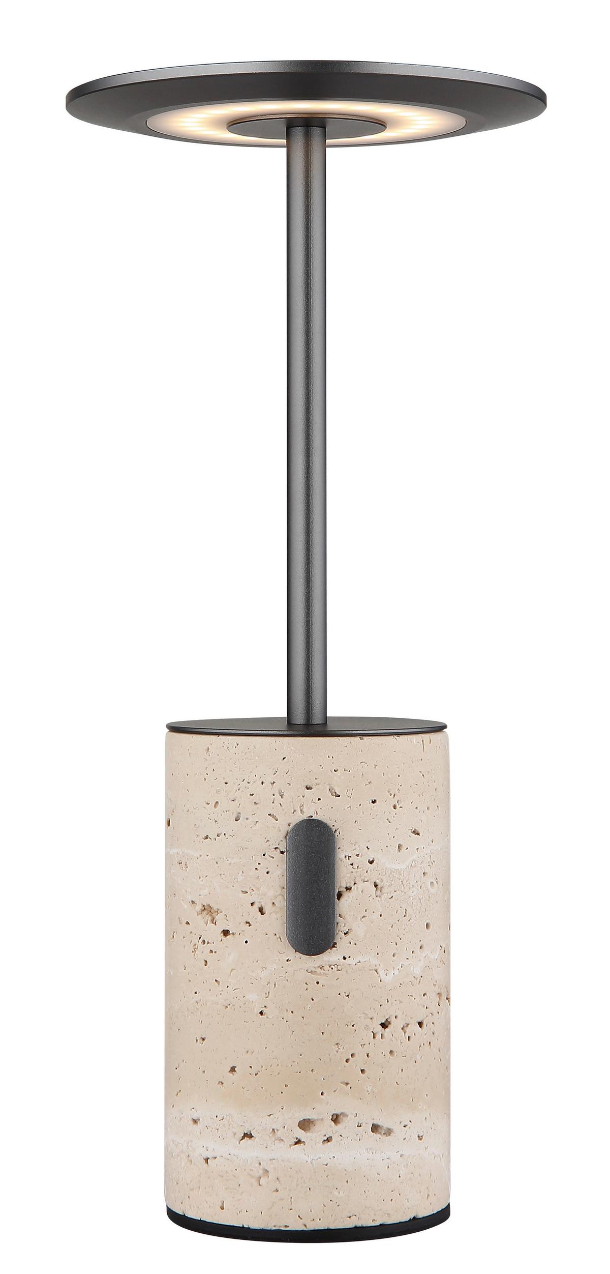 Akku-Tischleuchte Travertin Graphitfarben Weiß D: 12 cm - Graphitfarben/Schwarz, Design, Kunststoff/Stein (12/27,6cm) - Globo