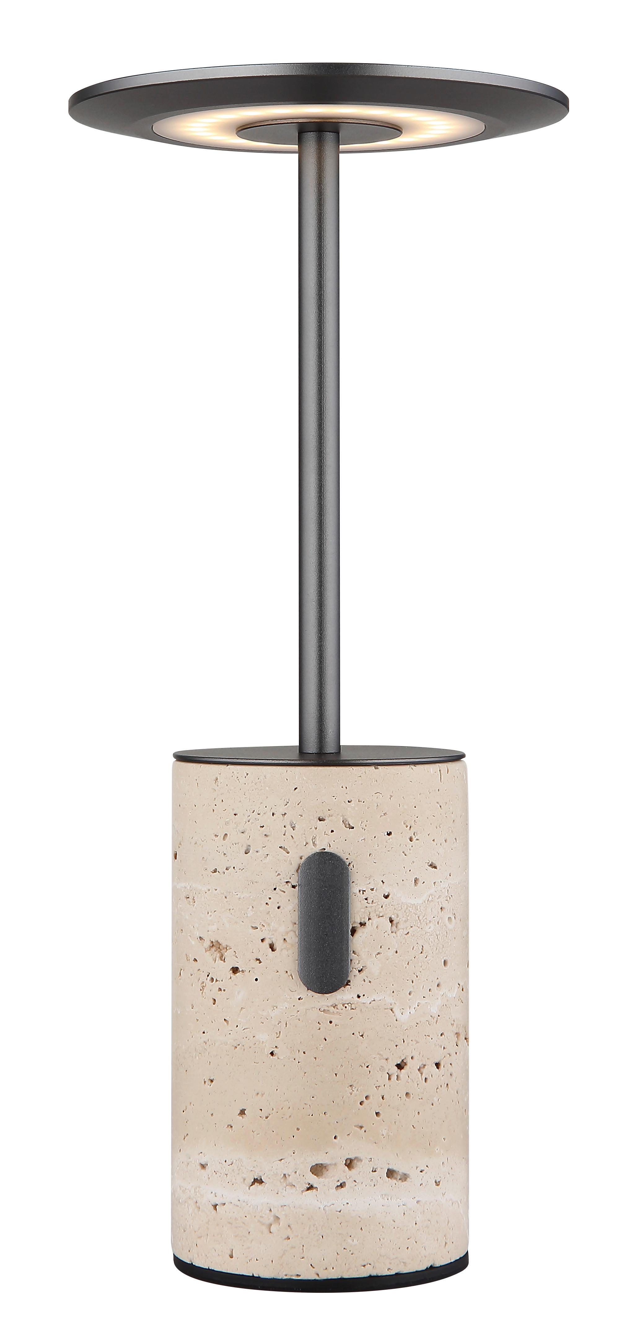 Akku-tischleuchte Travertin Graphitfarben Weiß D: 12 Cm