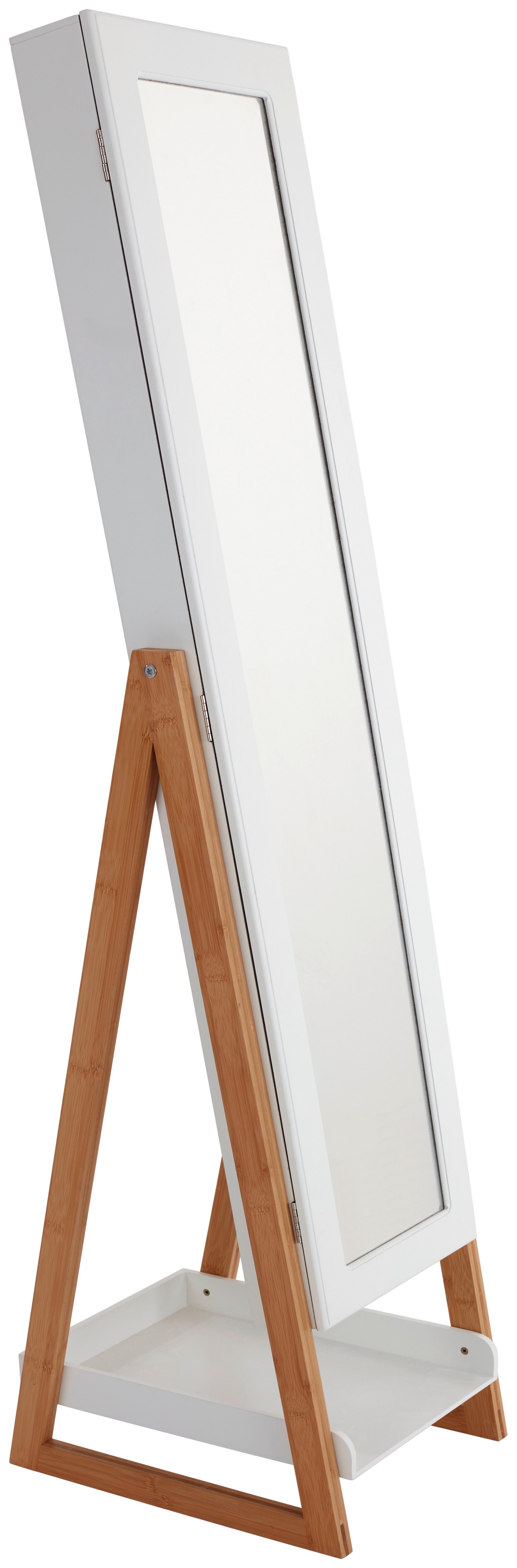 Schmuckschrank Levi Weiß H: 142 cm Stehend, Spiegel - Naturfarben/Weiß, MODERN, Glas/Holz (40/142/33cm) - MID.YOU
