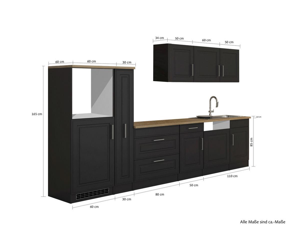 Küchenleerblock Rom Graphitfarben B: 330 cm - Graphitfarben/Sonoma Eiche, MODERN, Holzwerkstoff (330cm) - Held