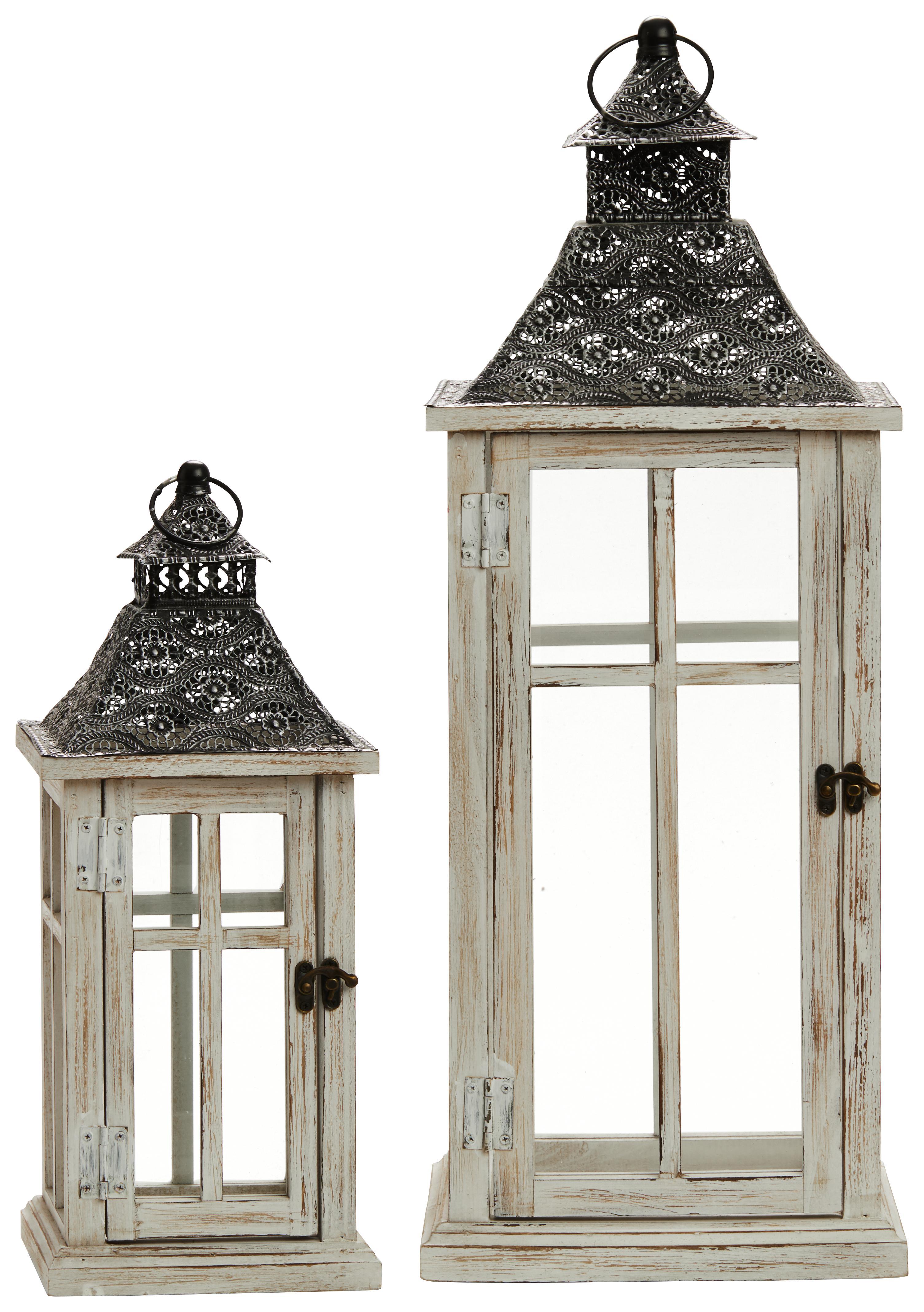 Lámpás Jw-20151241b - Fehér, romantikus/Landhaus, Üveg/Fa (17,5/17,5/41,5cm)