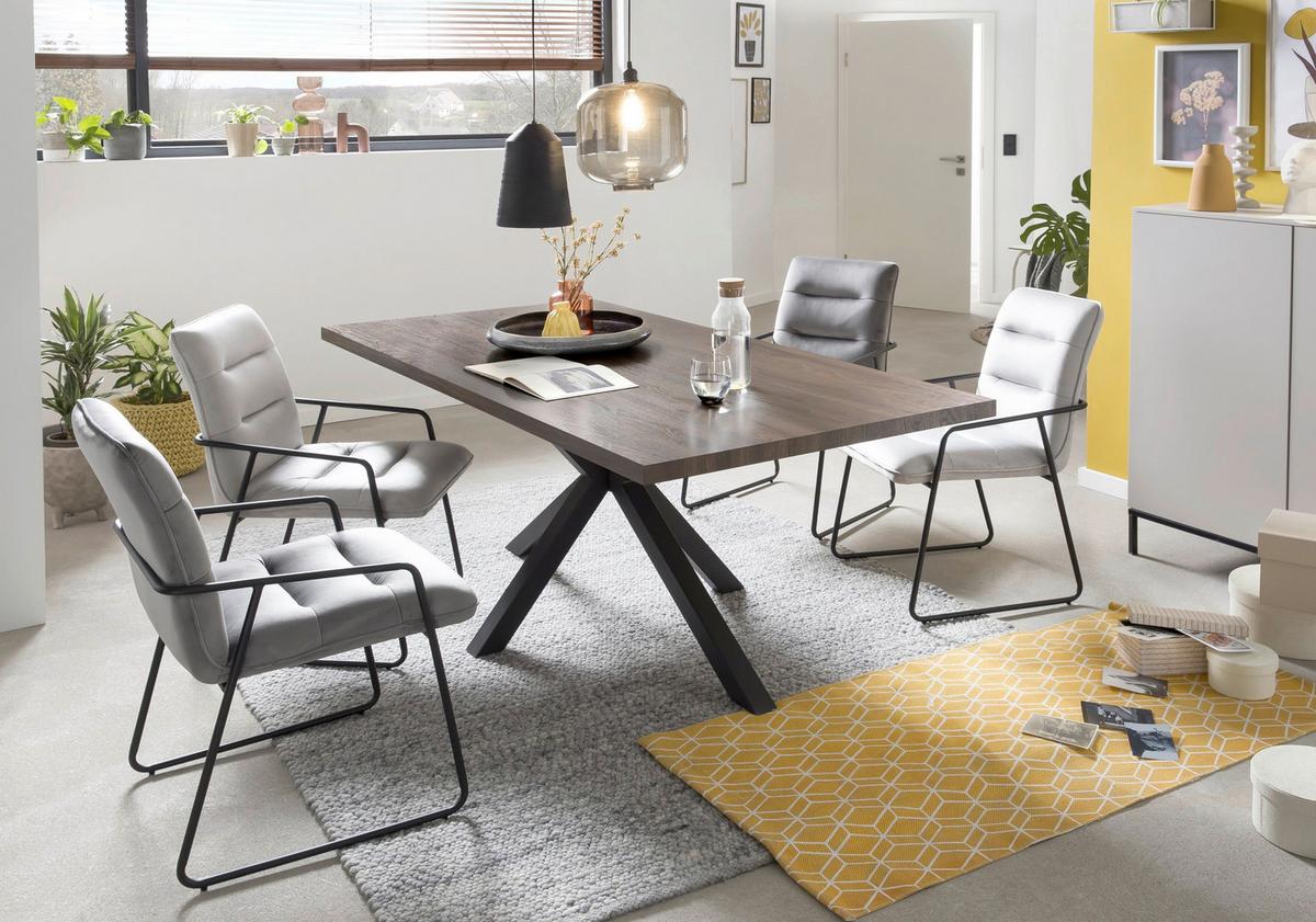 Armlehnstuhl-set Samt Hellgrau, B: 52cm - Hellgrau/Schwarz, Design, Textil/Metall (52/88/66cm) - Livetastic