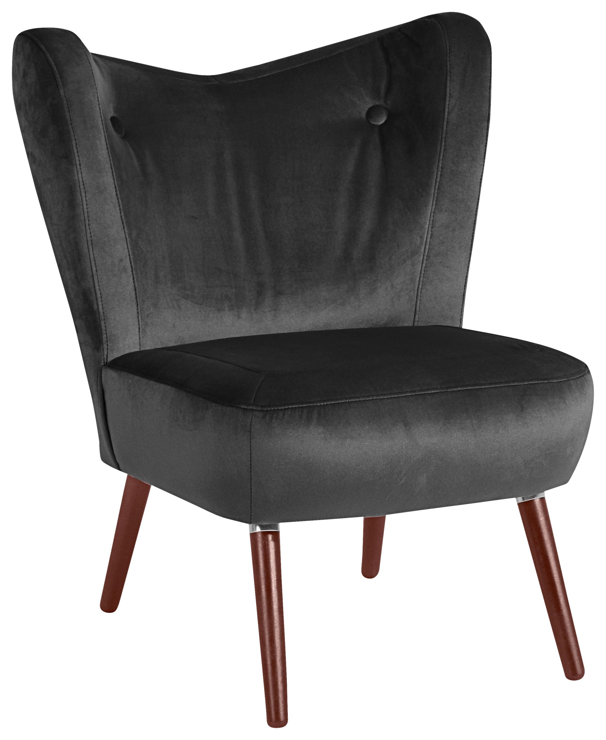 Polstersessel Sari Samt Anthrazit - Anthrazit/Nussbaumfarben, Design, Textil (70/86/69cm) - Max Winzer