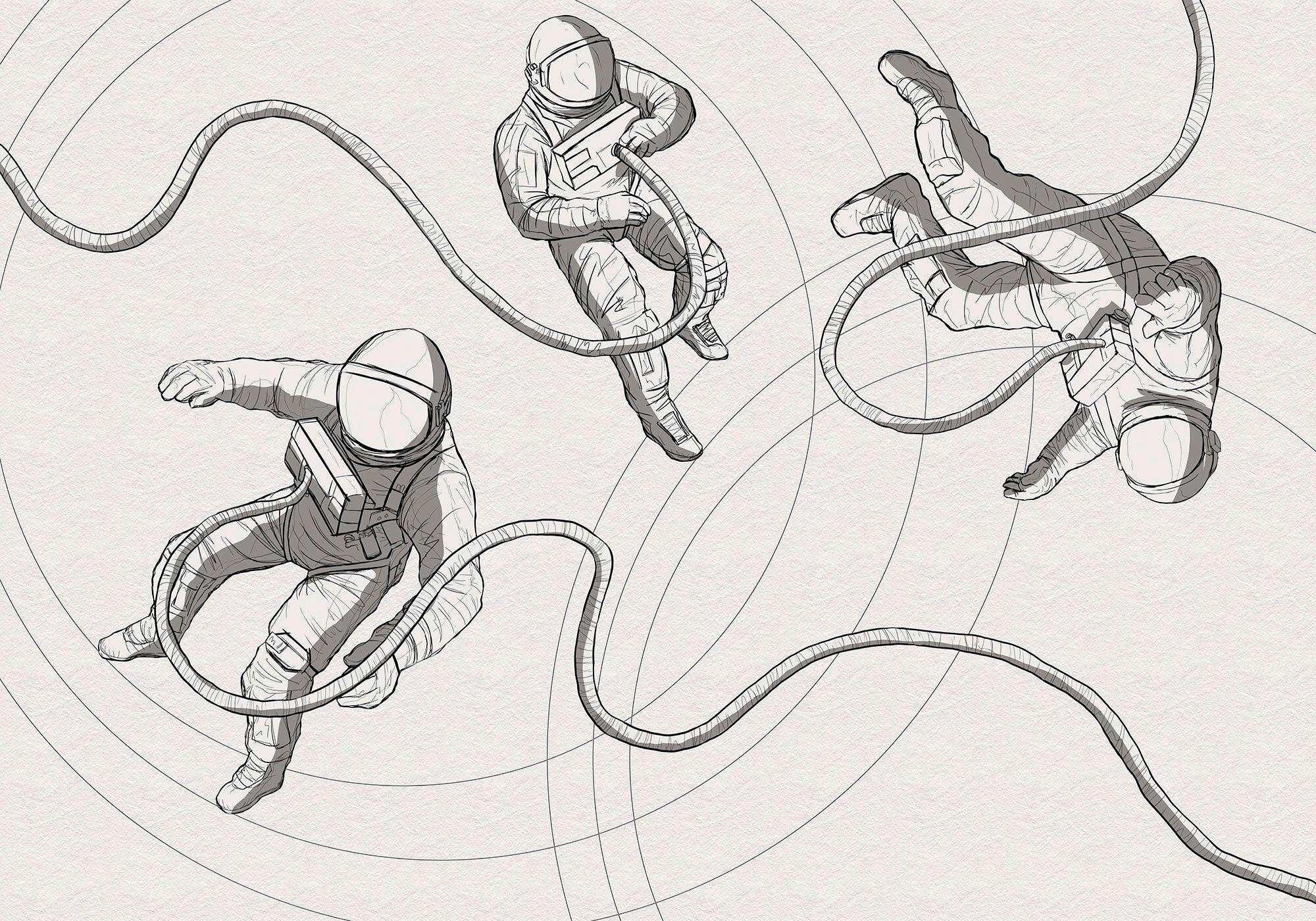 Fototapete Extraordinary Astronauts - Schwarz/Weiß, Trend, Papier (400/280cm)
