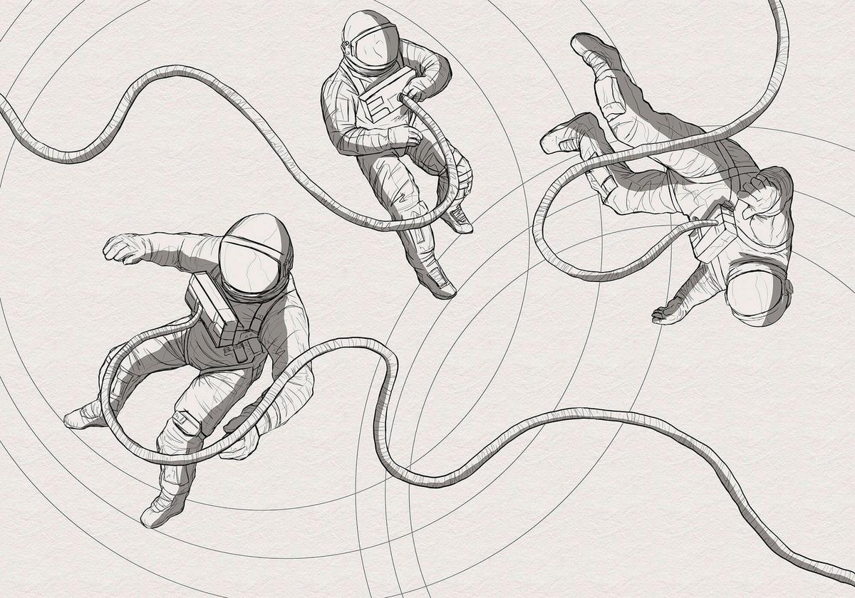 Fototapete Extraordinary Astronauts - Schwarz/Weiß, Trend, Papier (400/280cm)